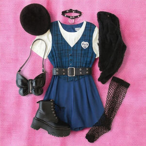 Vintage 90s Blue Black Purple Plaid Romper